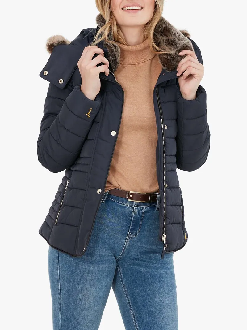 Joules Ladies Gosway Chevron Quilted Marine Navy Jacket-1